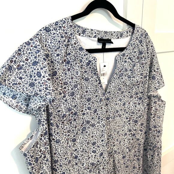 NWT Lane Bryant White and‎ Blue Cotton Floral Dress in Size 24 - Picture 5 of 11